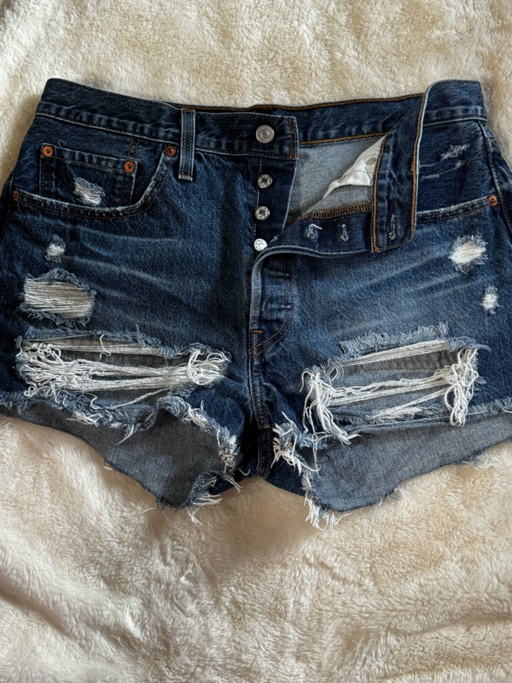 Levi's Navy Blue Ripped Denim Cutoff Shorts
